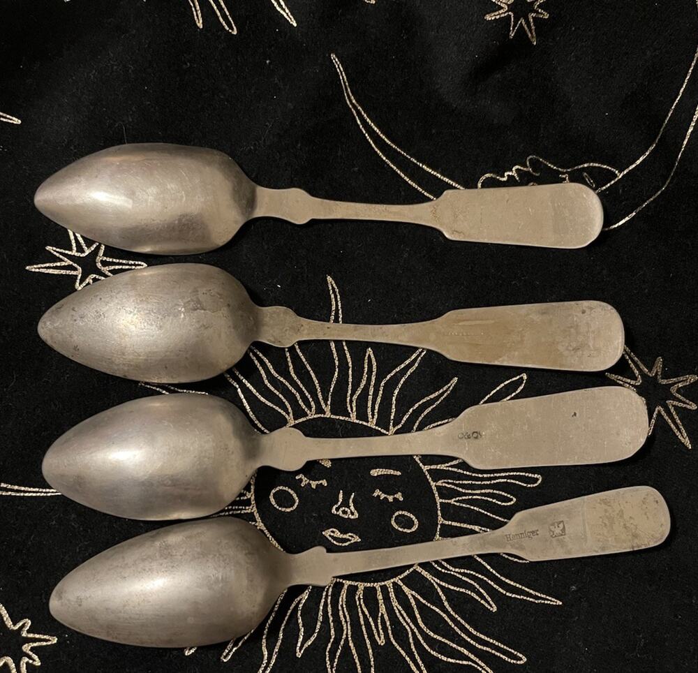 Antique Coin/Plated Silver Spoons C&O Hall & Elton Henniger Fiddle-back Lot Of 4